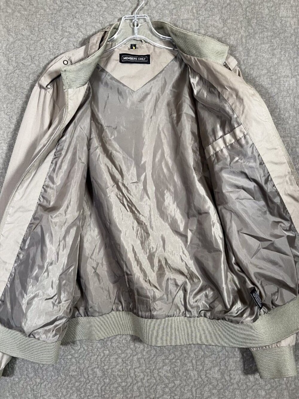 Vintage 90s Members-Only Racing Jacket Lg Khaki Tan Lined Iconic Harrington - Picture 6 of 13
